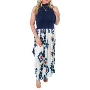 Skies Are Blue Madison Twofer Midi Dress Navy Floral Size L